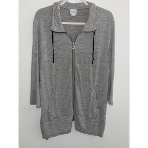 Chico's Zenergy Weekends Striped Zip Hoodie Jacket Sweatshirt Size 3 L/XL